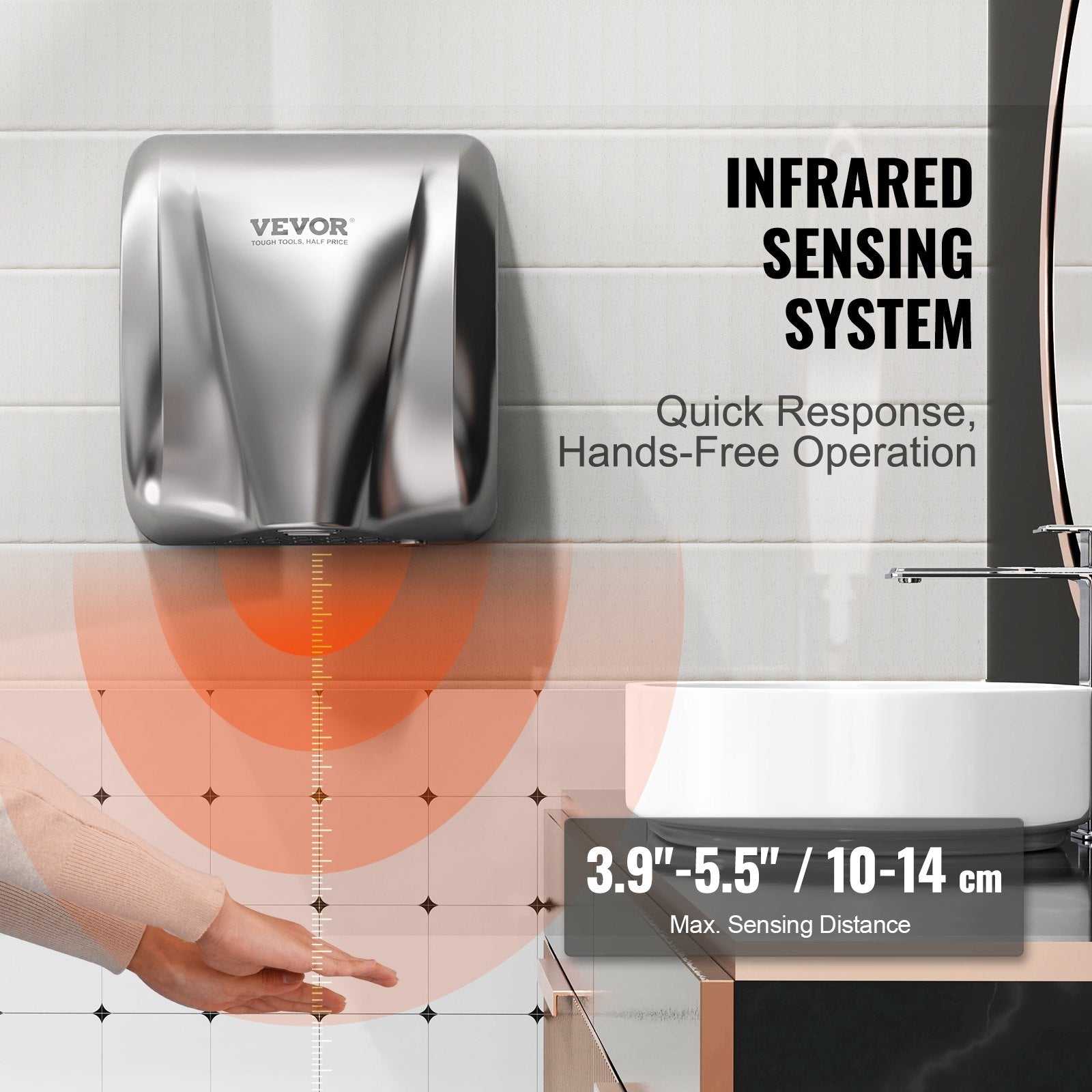 Heavy Duty Commercial Hand Dryer, 1800W Automatic High Speed Stainless Steel Warm Wind Hand Blower, 220V-240V V952-BGSGSJBXGZDGAR9TKV3