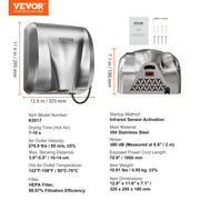 Heavy Duty Commercial Hand Dryer, 1800W Automatic High Speed Stainless Steel Warm Wind Hand Blower, 220V-240V V952-BGSGSJBXGZDGAR9TKV3