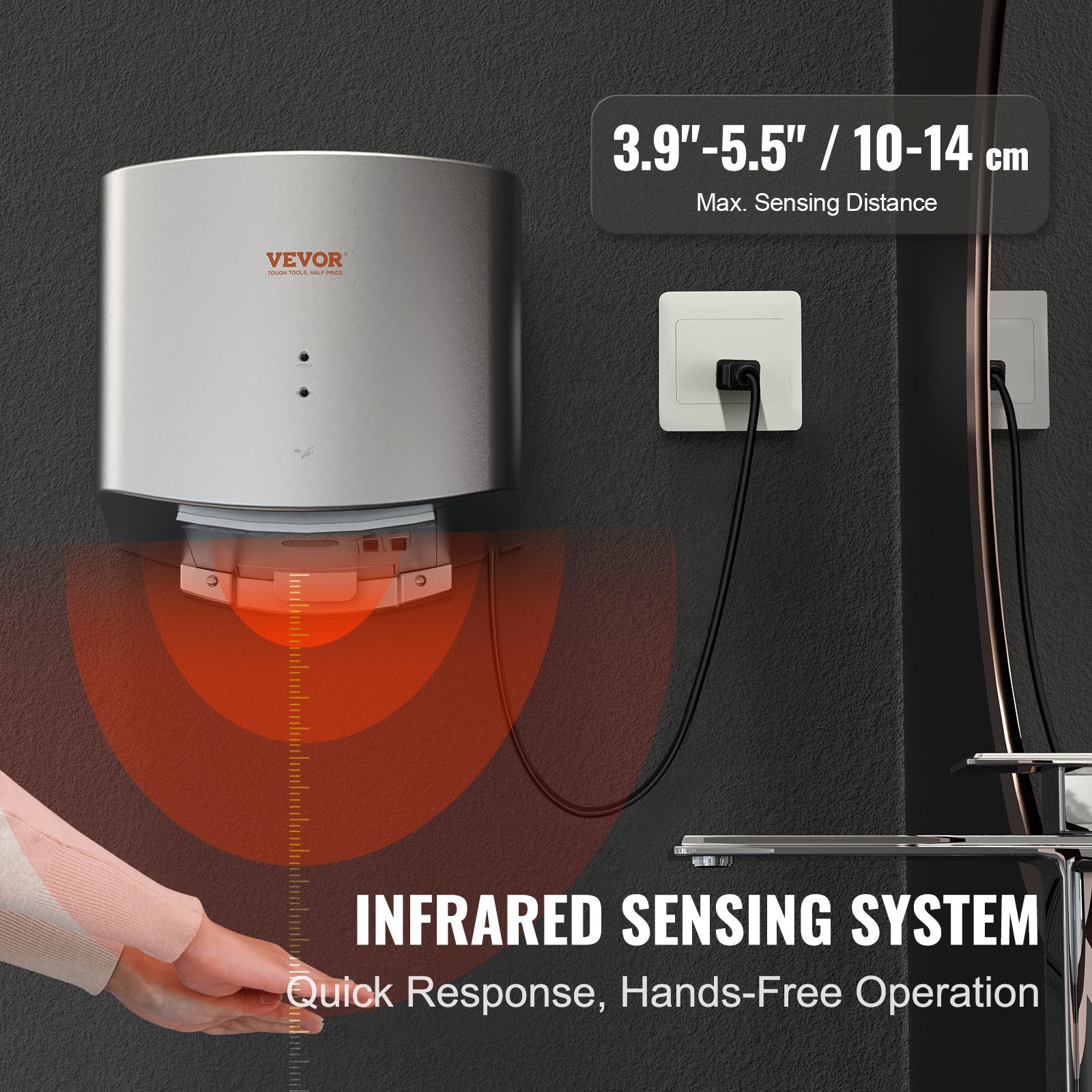 Heavy Duty Commercial Hand Dryer, 1400W Automatic High Speed ABS Warm Wind Hand Blower, 220V-240V & Built-In V952-BGSGSJYSZDGYBNB71V3