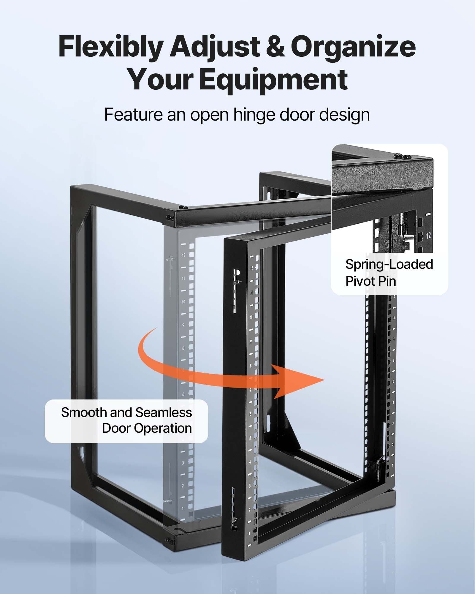 12U Wall Mount Server Rack, 68.04 kg Max Load Capacity, Open Frame Network Rack with 180 Degrees Gate Swing V952-BGSJJ12U18YC9I110001V0