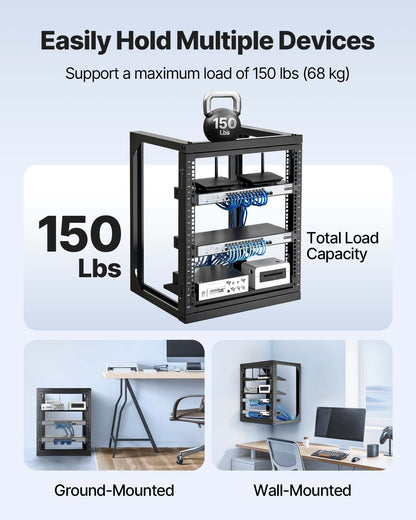 12U Wall Mount Server Rack, 68.04 kg Max Load Capacity, Open Frame Network Rack with 180 Degrees Gate Swing V952-BGSJJ12U18YC9I110001V0
