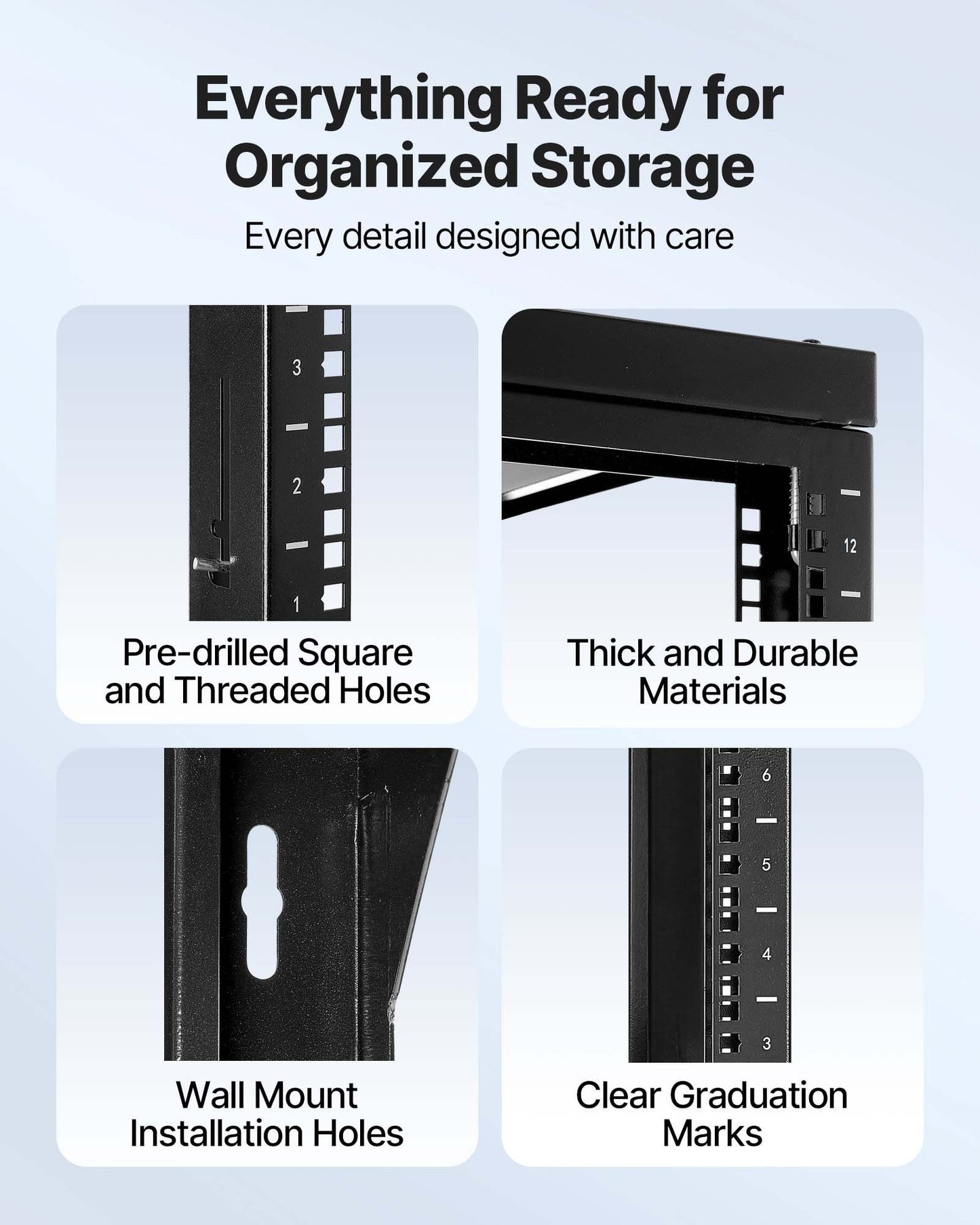 12U Wall Mount Server Rack, 68.04 kg Max Load Capacity, Open Frame Network Rack with 180 Degrees Gate Swing V952-BGSJJ12U18YC9I110001V0
