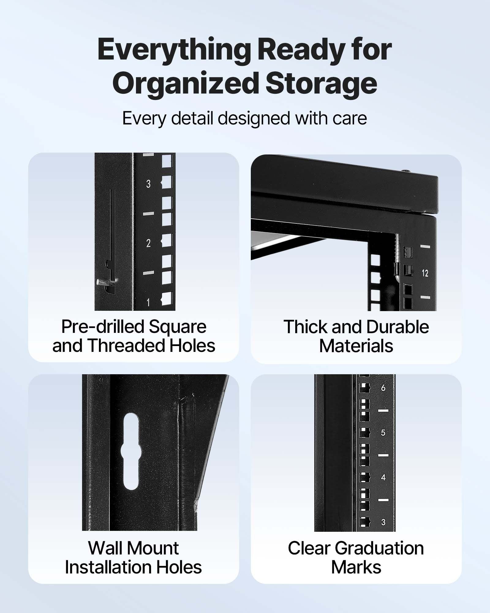 12U Wall Mount Server Rack, 68.04 kg Max Load Capacity, Open Frame Network Rack with 180 Degrees Gate Swing V952-BGSJJ12U18YC9I110001V0