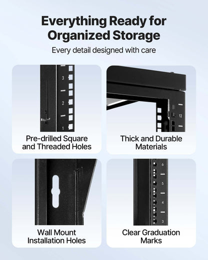 12U Wall Mount Server Rack, 68.04 kg Max Load Capacity, Open Frame Network Rack with 180 Degrees Gate Swing V952-BGSJJ12U18YC9I110001V0