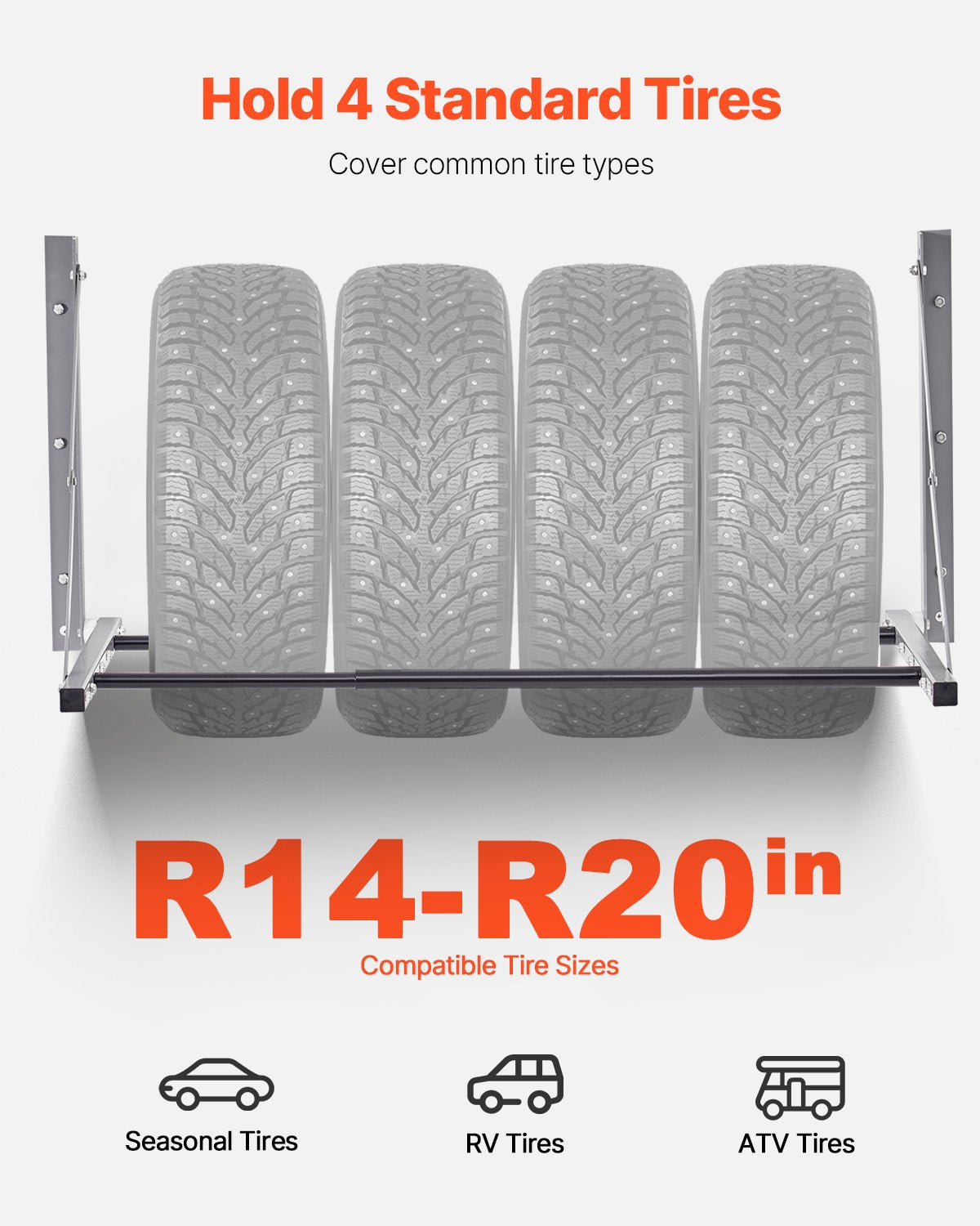 Wall Mounted Folding Tire Rack, 32" - 48" Adjustable Tire Rack, Q235 Heavy-Duty Steel Tire Storage Rack for V952-BGSLTJKDKDJ3PDEVOV0