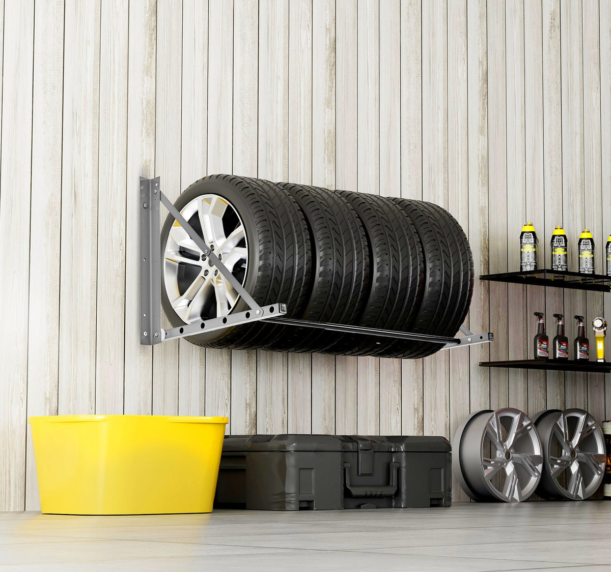 Wall Mounted Folding Tire Rack, 32" - 48" Adjustable Tire Rack, Q235 Heavy-Duty Steel Tire Storage Rack for V952-BGSLTJKDKDJ3PDEVOV0