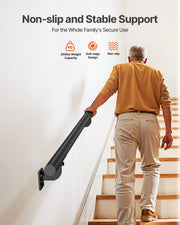 Wall Mounted Stair Handrail, 3665mm Pipe Staircase Handrail, Black Galvanized Aluminum, 32mm Pipe Diameter, V952-BGSLZYGFS12FAJ1NC001V0
