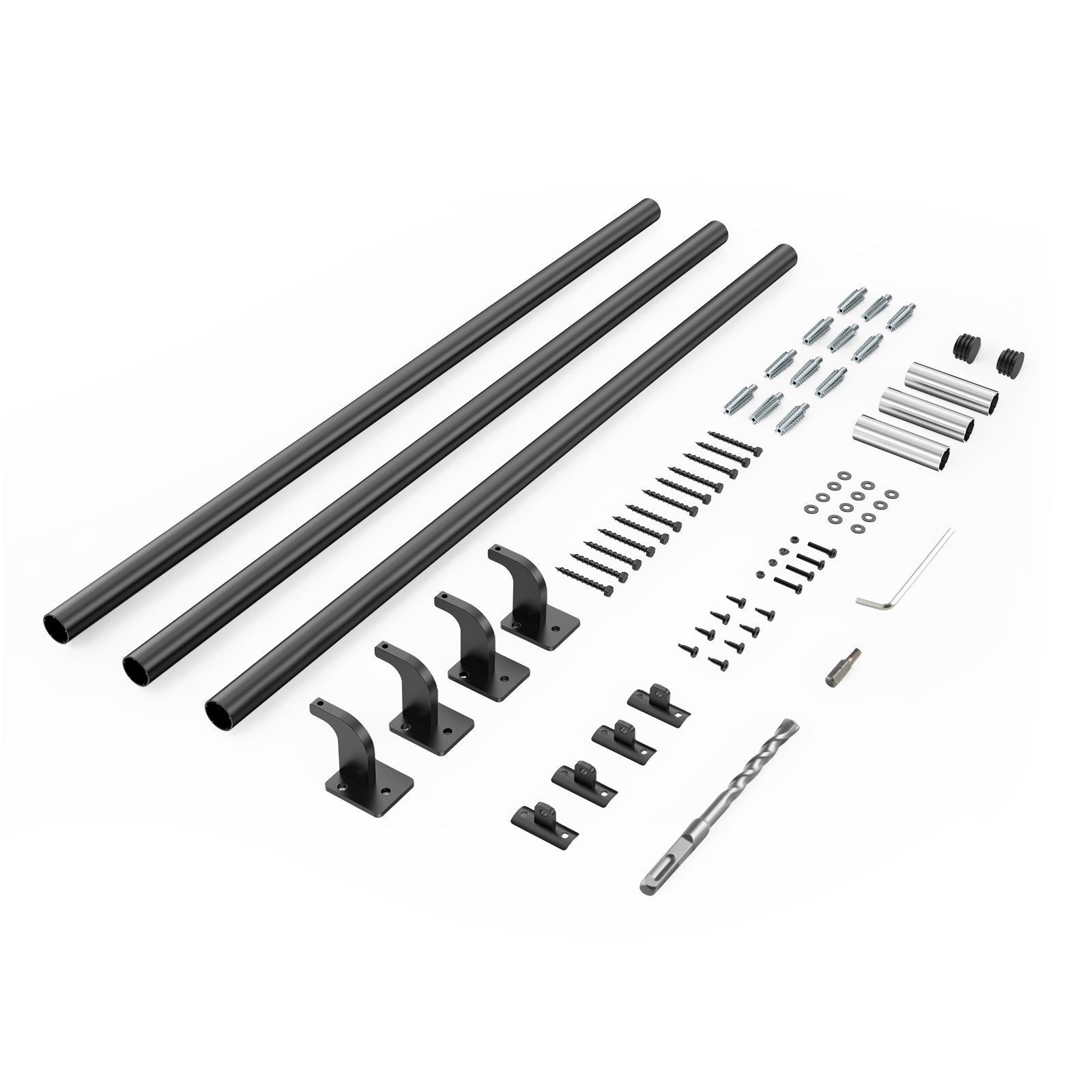 Wall Mounted Stair Handrail, 3665mm Pipe Staircase Handrail, Black Galvanized Aluminum, 32mm Pipe Diameter, V952-BGSLZYGFS12FAJ1NC001V0