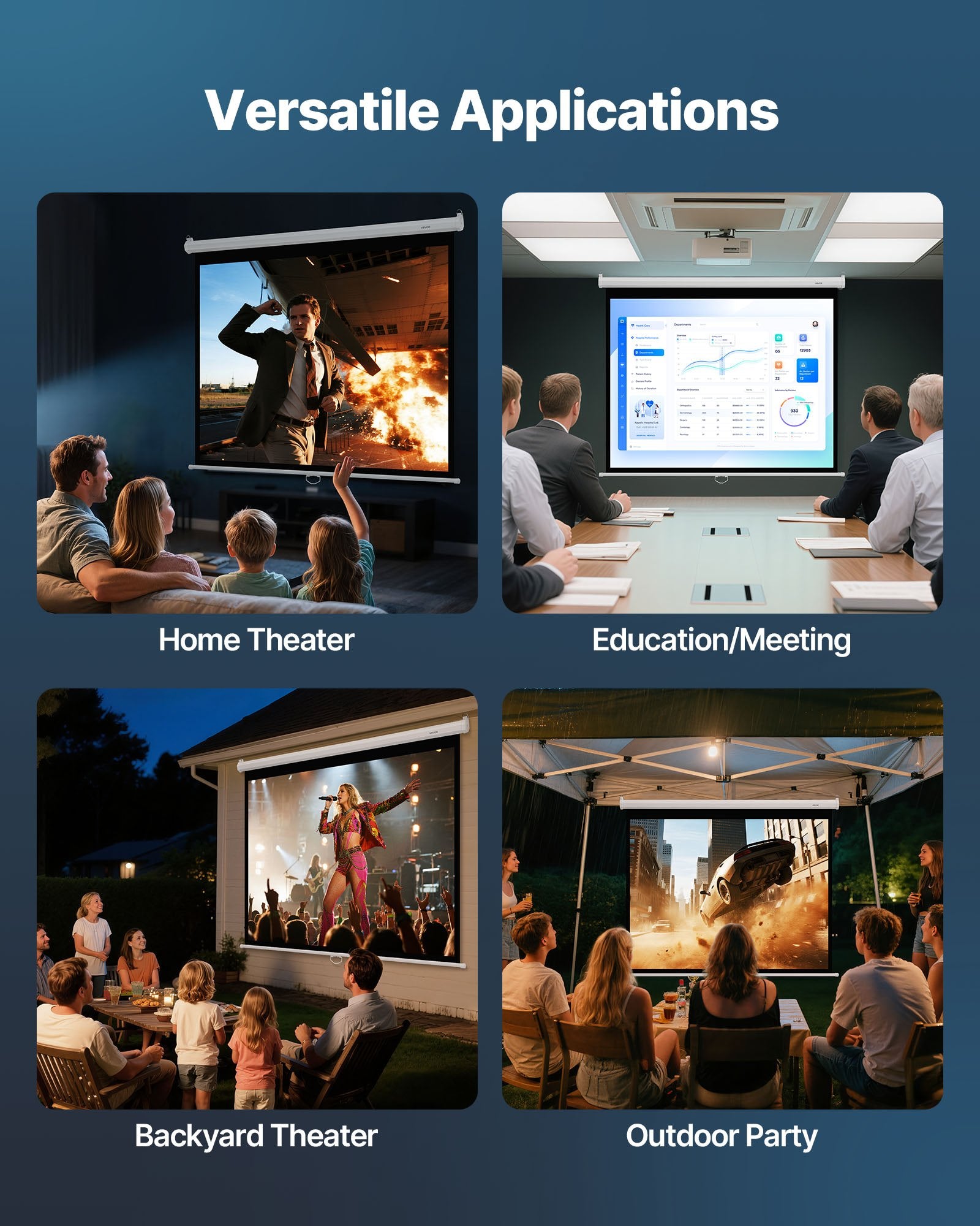 Manual Projector Screen, 1829 mm 4:3 4K 1080 HD Retractable Pull Down Projector Screen, Wall Mounted Movie V952-BGSTYPMBGSSDBNL19001V0