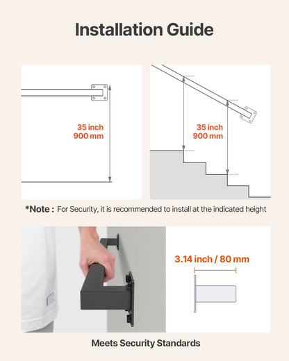 Wall Mounted Stair Handrail, 910mm Black Iron Staircase Handrail Indoor, 113kg Load Capacity, Industrial V952-BGSTZFGFS3FTNONYF001V0