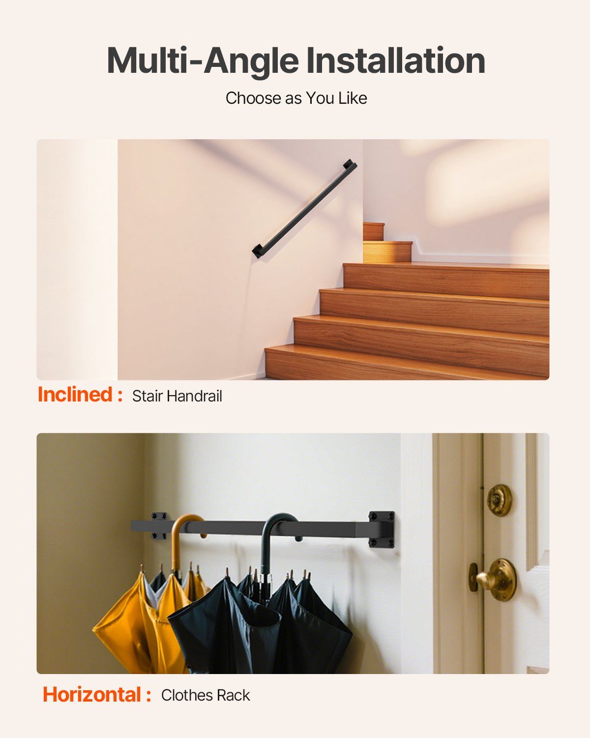 Wall Mounted Stair Handrail, 910mm Black Iron Staircase Handrail Indoor, 113kg Load Capacity, Industrial V952-BGSTZFGFS3FTNONYF001V0