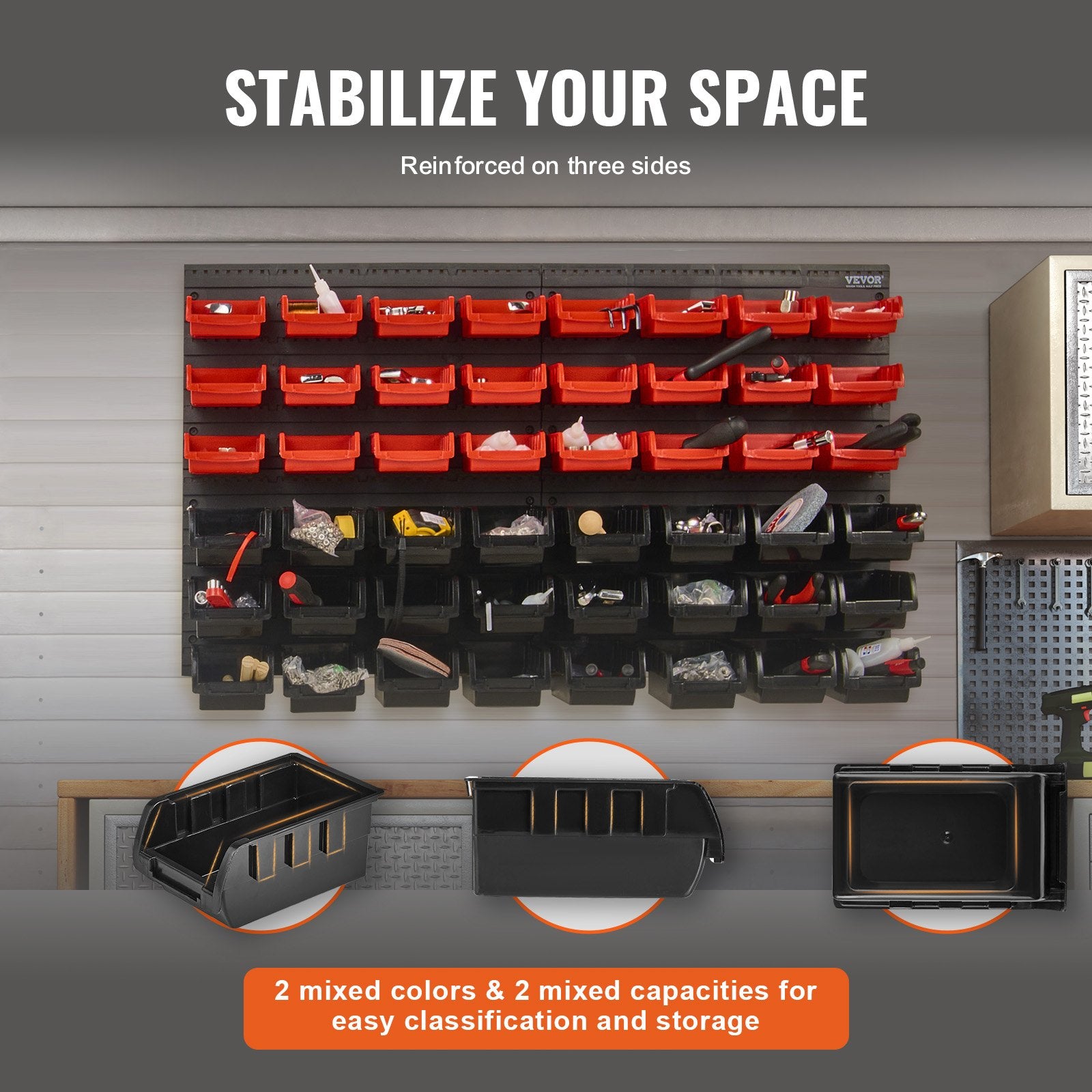 Wall Mounted Storage Bins, 48-Bin Parts Rack Organizer Garage Plastic Shop Tool with Wall Panels, Tool V952-BGSWLXDYBGWLEHI2WV0