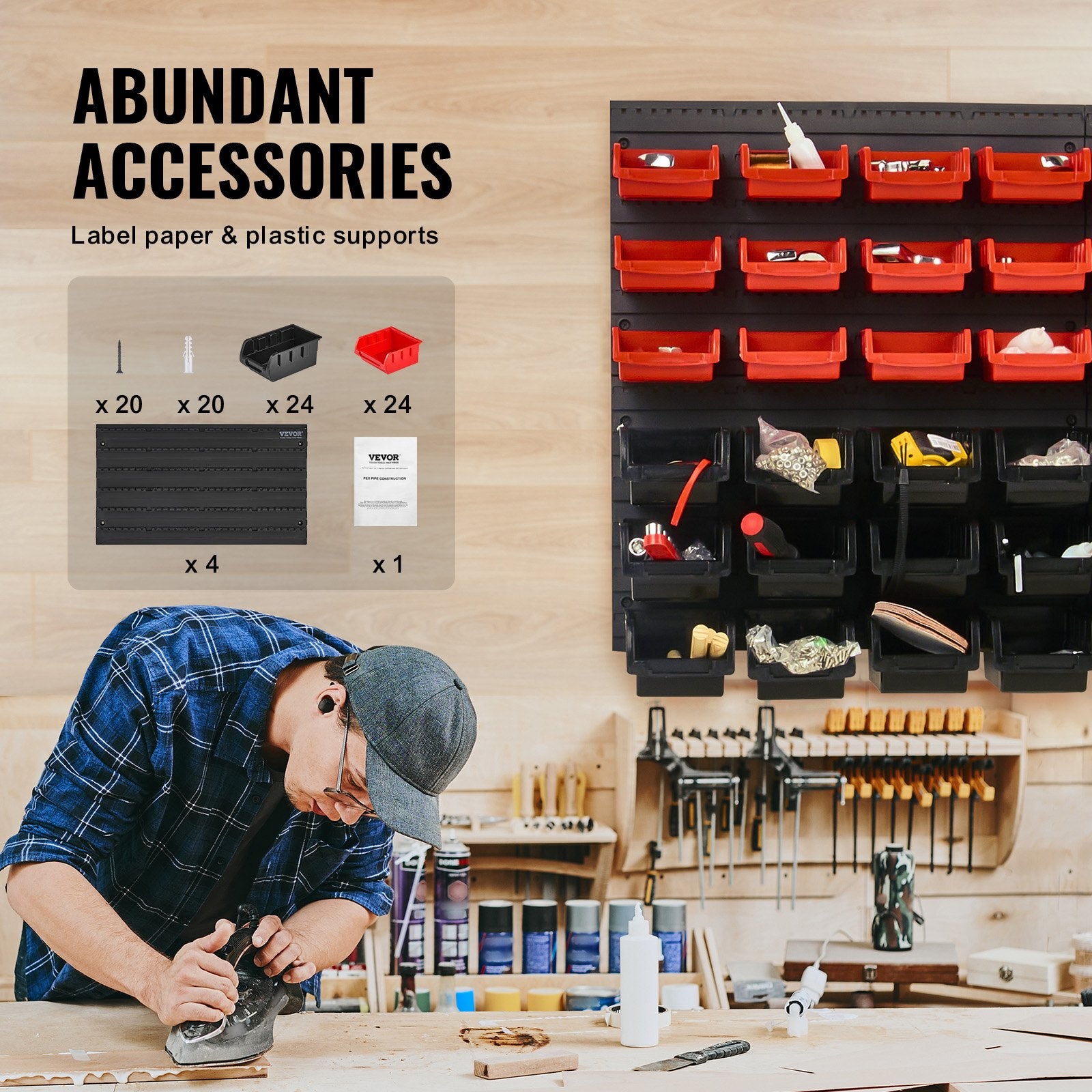 Wall Mounted Storage Bins, 48-Bin Parts Rack Organizer Garage Plastic Shop Tool with Wall Panels, Tool V952-BGSWLXDYBGWLEHI2WV0