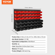 Wall Mounted Storage Bins, 48-Bin Parts Rack Organizer Garage Plastic Shop Tool with Wall Panels, Tool V952-BGSWLXDYBGWLEHI2WV0