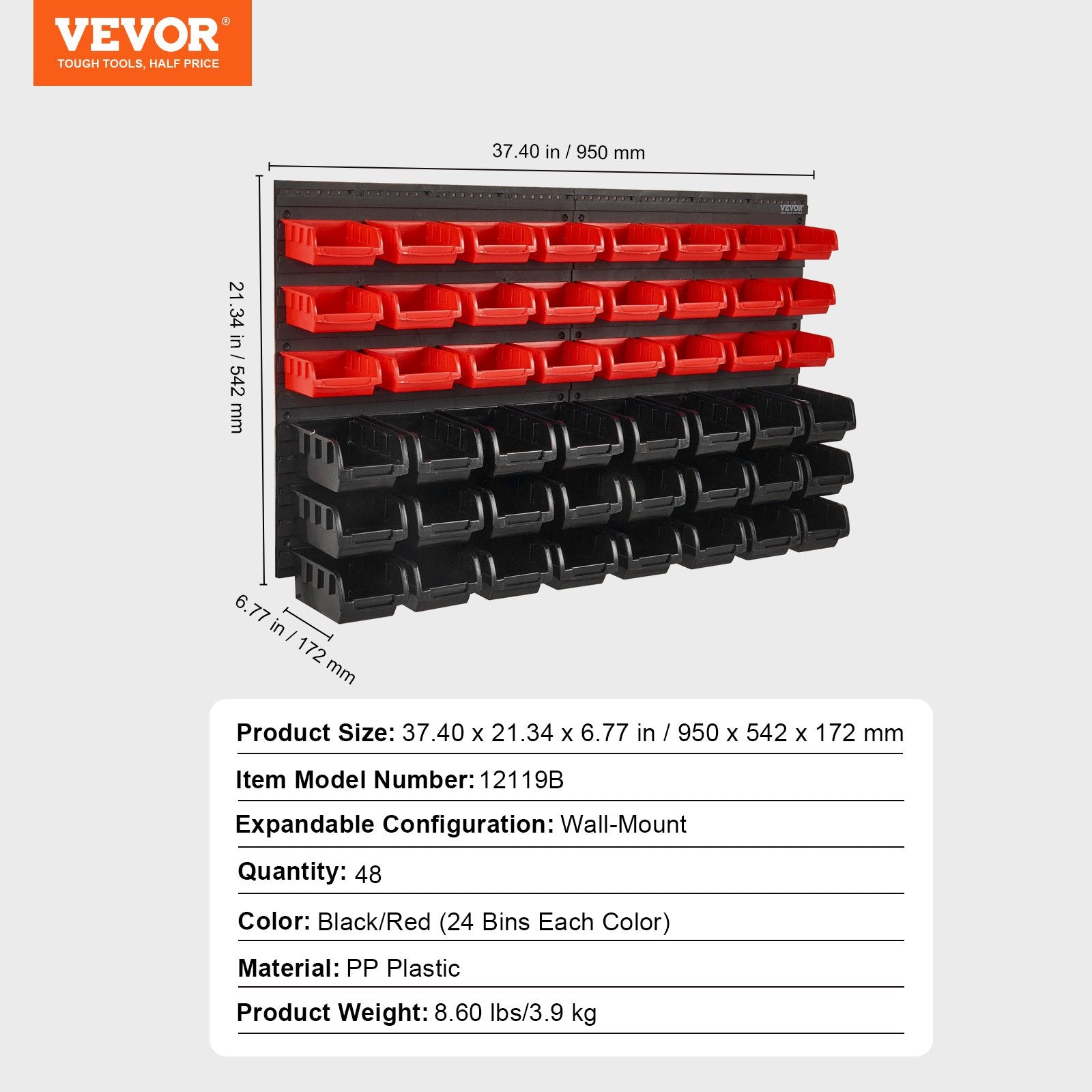 Wall Mounted Storage Bins, 48-Bin Parts Rack Organizer Garage Plastic Shop Tool with Wall Panels, Tool V952-BGSWLXDYBGWLEHI2WV0