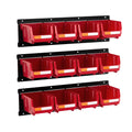 Wall Mounted Storage Bins, 12 Plastic Bins & 3 Metal Rails, Plastic Hanging Stackable Storage Bin for Screws, V952-BGSWLXGDBGSWDYGLO001V0