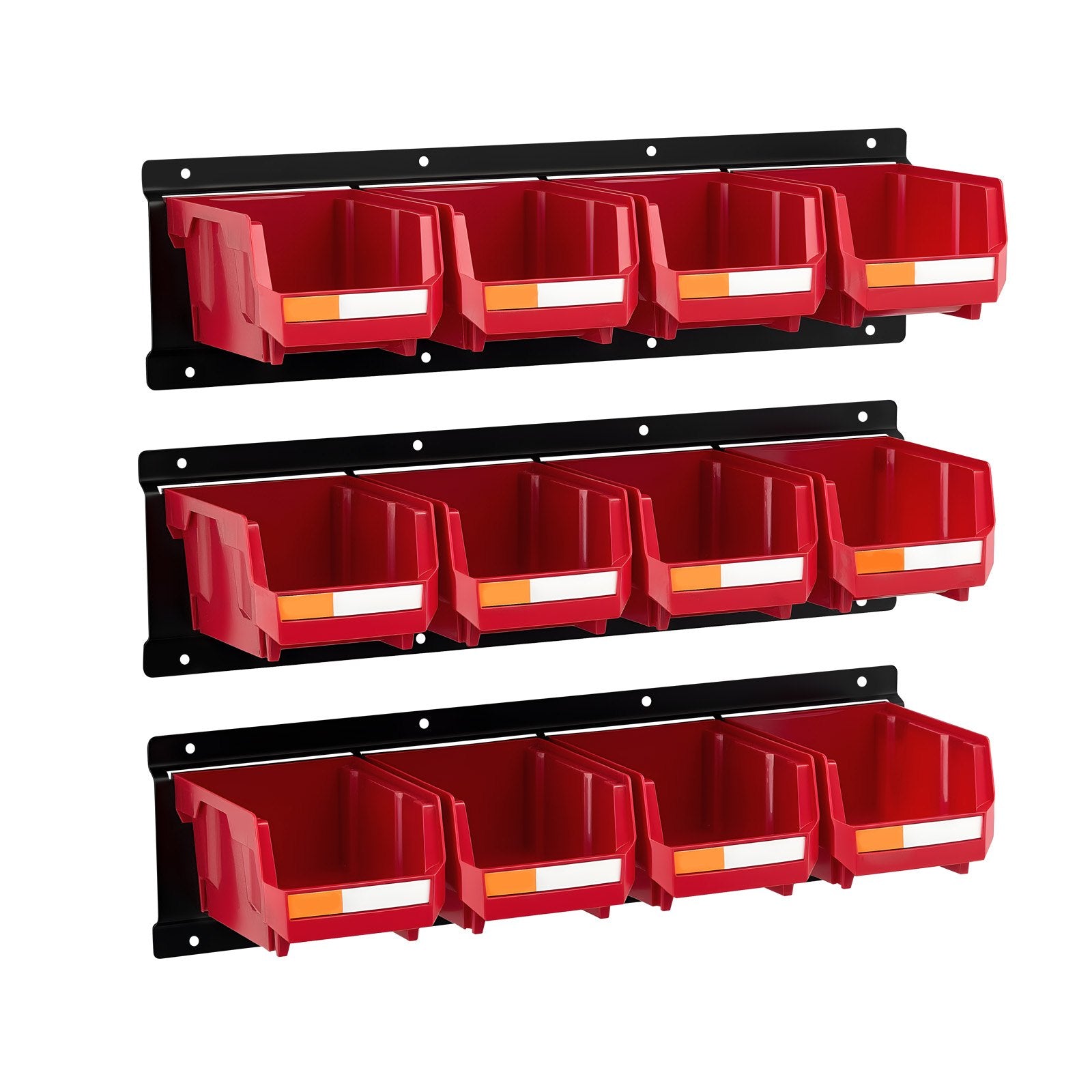 Wall Mounted Storage Bins, 12 Plastic Bins & 3 Metal Rails, Plastic Hanging Stackable Storage Bin for Screws, V952-BGSWLXGDBGSWDYGLO001V0