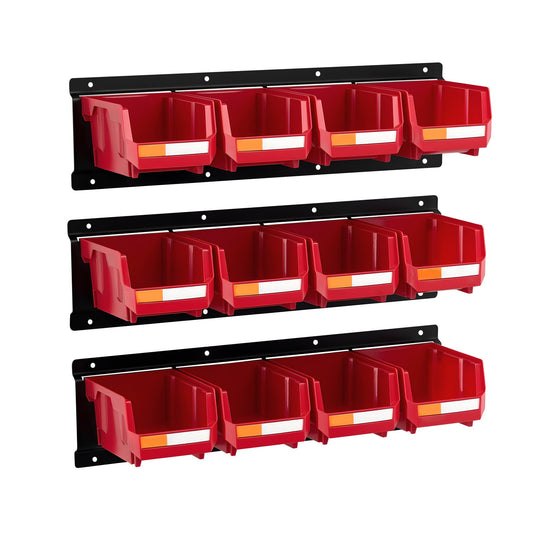 Wall Mounted Storage Bins, 12 Plastic Bins & 3 Metal Rails, Plastic Hanging Stackable Storage Bin for Screws, V952-BGSWLXGDBGSWDYGLO001V0