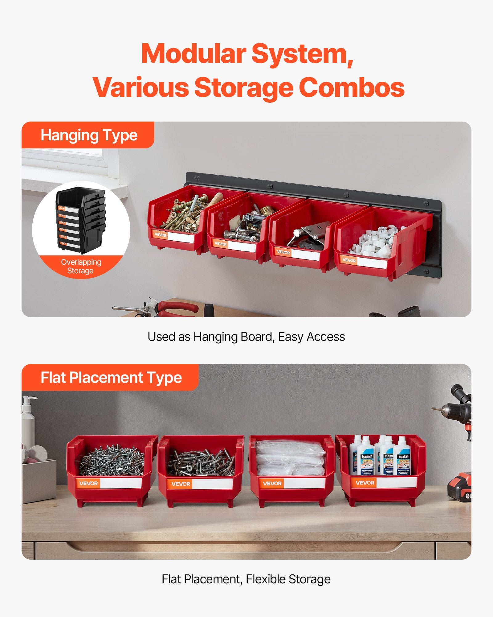 Wall Mounted Storage Bins, 12 Plastic Bins & 3 Metal Rails, Plastic Hanging Stackable Storage Bin for Screws, V952-BGSWLXGDBGSWDYGLO001V0