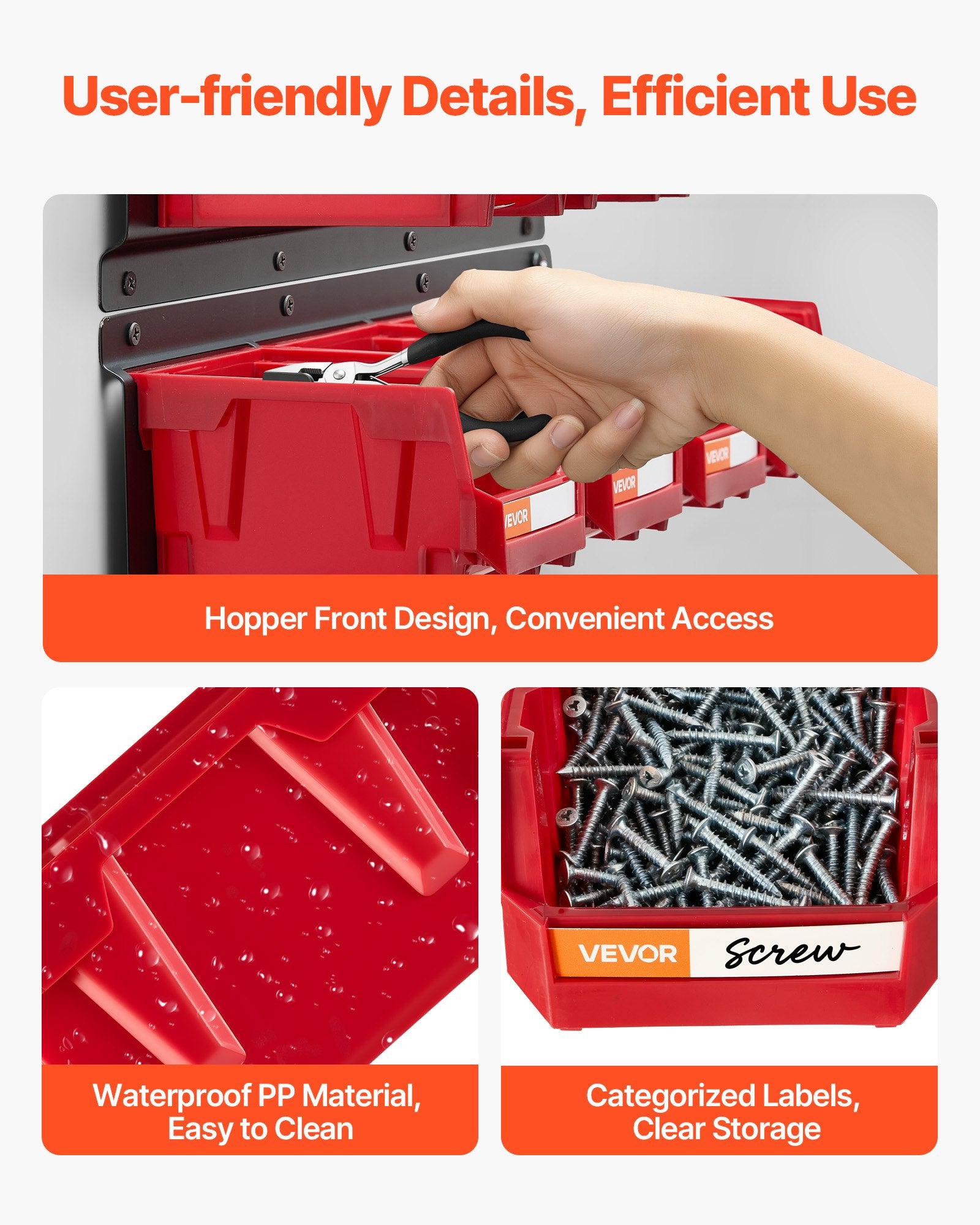 Wall Mounted Storage Bins, 12 Plastic Bins & 3 Metal Rails, Plastic Hanging Stackable Storage Bin for Screws, V952-BGSWLXGDBGSWDYGLO001V0