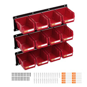 Wall Mounted Storage Bins, 12 Plastic Bins & 3 Metal Rails, Plastic Hanging Stackable Storage Bin for Screws, V952-BGSWLXGDBGSWDYGLO001V0