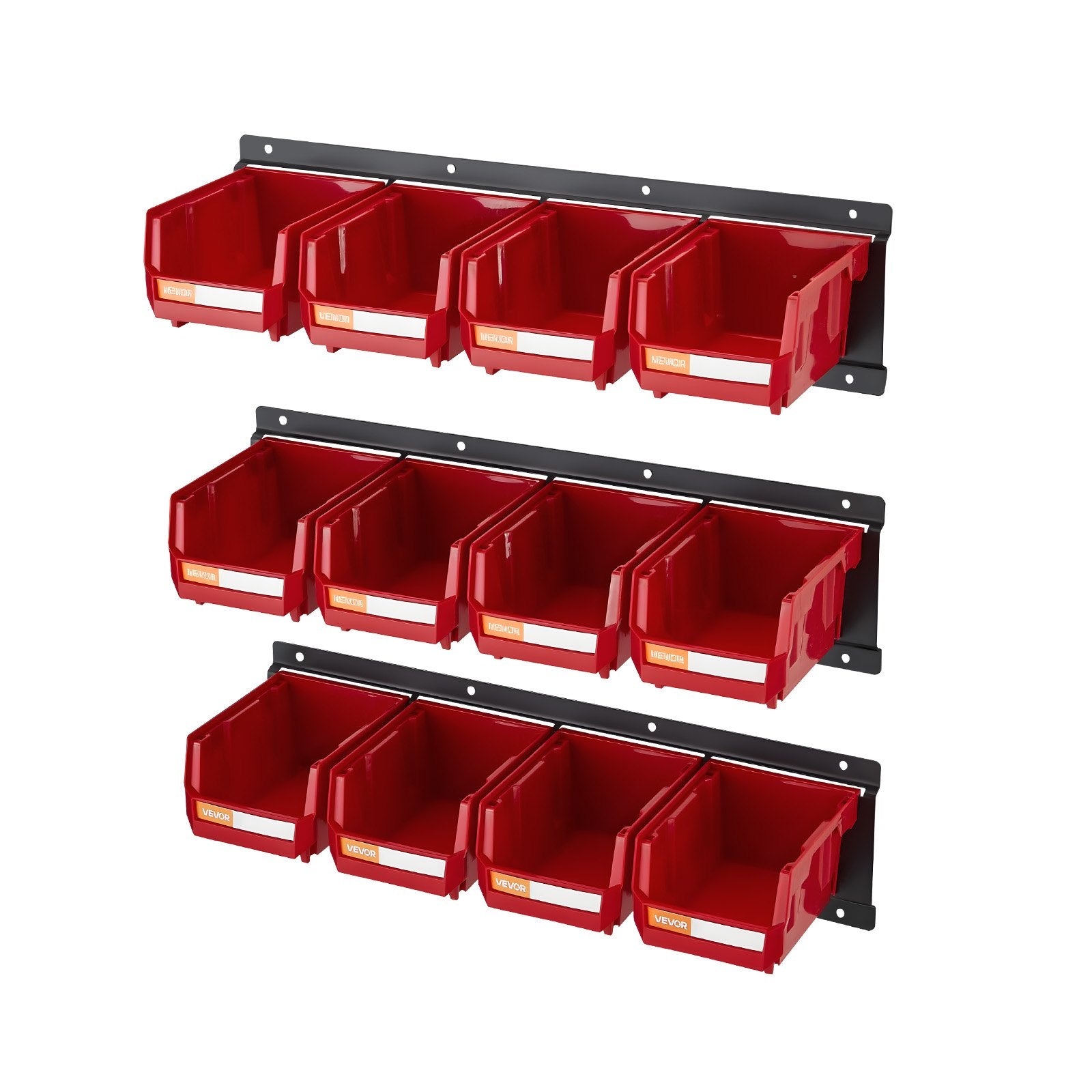 Wall Mounted Storage Bins, 12 Plastic Bins & 3 Metal Rails, Plastic Hanging Stackable Storage Bin for Screws, V952-BGSWLXGDBGSWDYGLO001V0