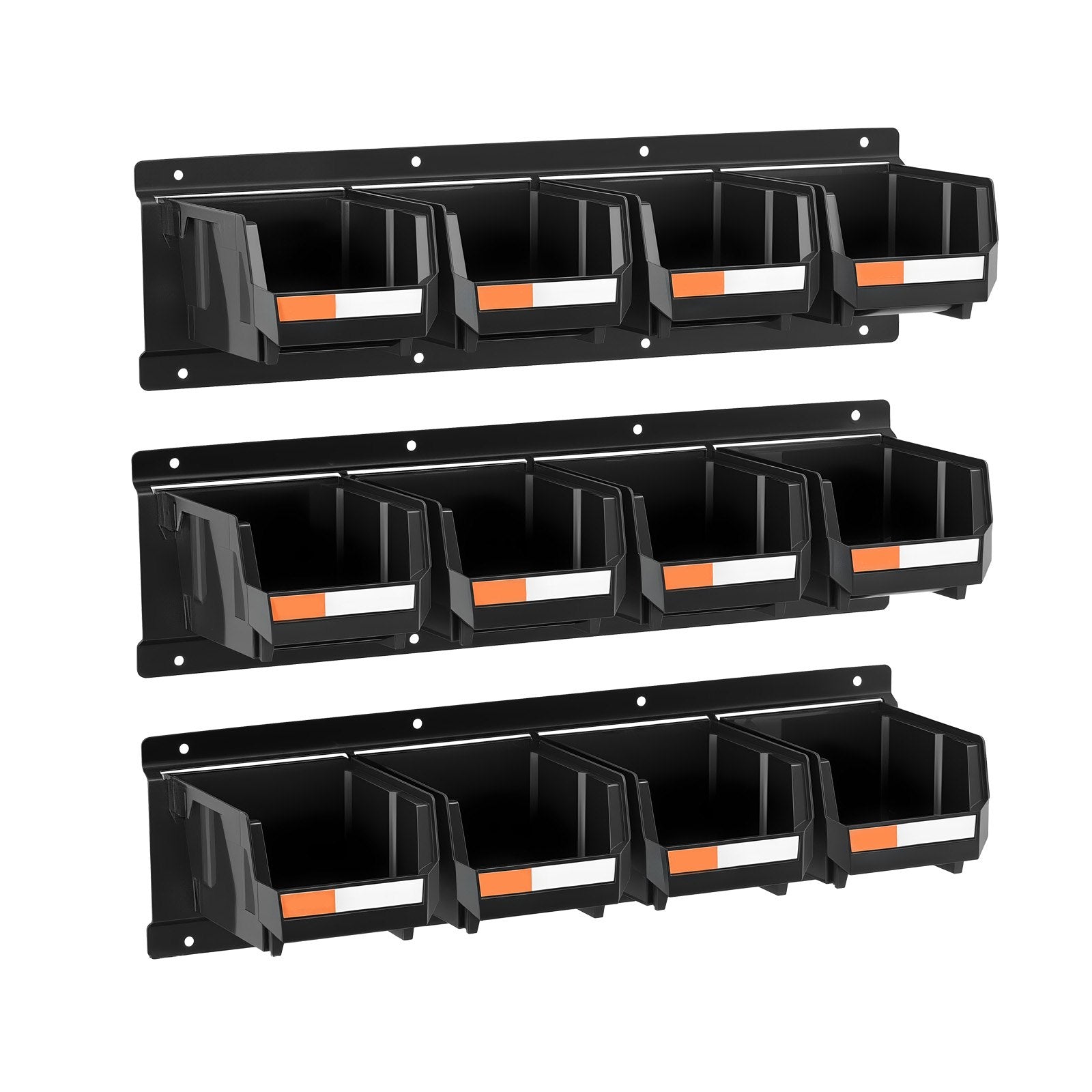 Wall Mounted Storage Bins, 12 Plastic Bins & 3 Metal Rails, Plastic Hanging Stackable Storage Bin for Screws, V952-BGSWLXGDBGSWXS1FU001V0