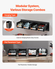 Wall Mounted Storage Bins, 12 Plastic Bins & 3 Metal Rails, Plastic Hanging Stackable Storage Bin for Screws, V952-BGSWLXGDBGSWXS1FU001V0