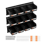 Wall Mounted Storage Bins, 12 Plastic Bins & 3 Metal Rails, Plastic Hanging Stackable Storage Bin for Screws, V952-BGSWLXGDBGSWXS1FU001V0