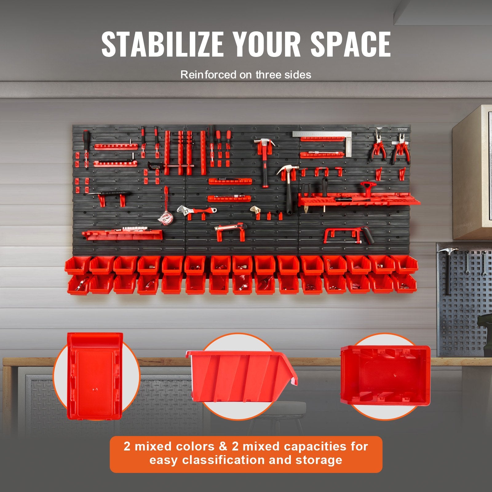 Wall Mounted Storage Bins, 30-Bin Parts Rack Organizer Garage Plastic Shop Tool with Wall Panels/Tool V952-BGSWLXGJBGWLFKK39V0