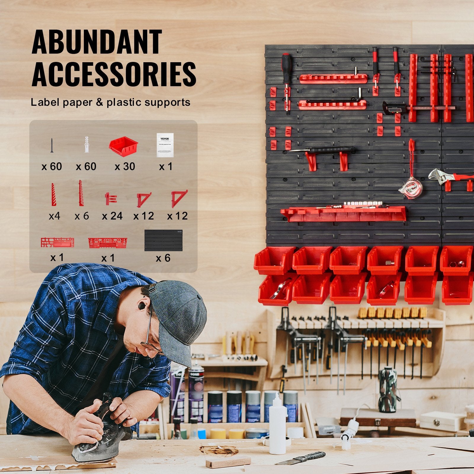 Wall Mounted Storage Bins, 30-Bin Parts Rack Organizer Garage Plastic Shop Tool with Wall Panels/Tool V952-BGSWLXGJBGWLFKK39V0
