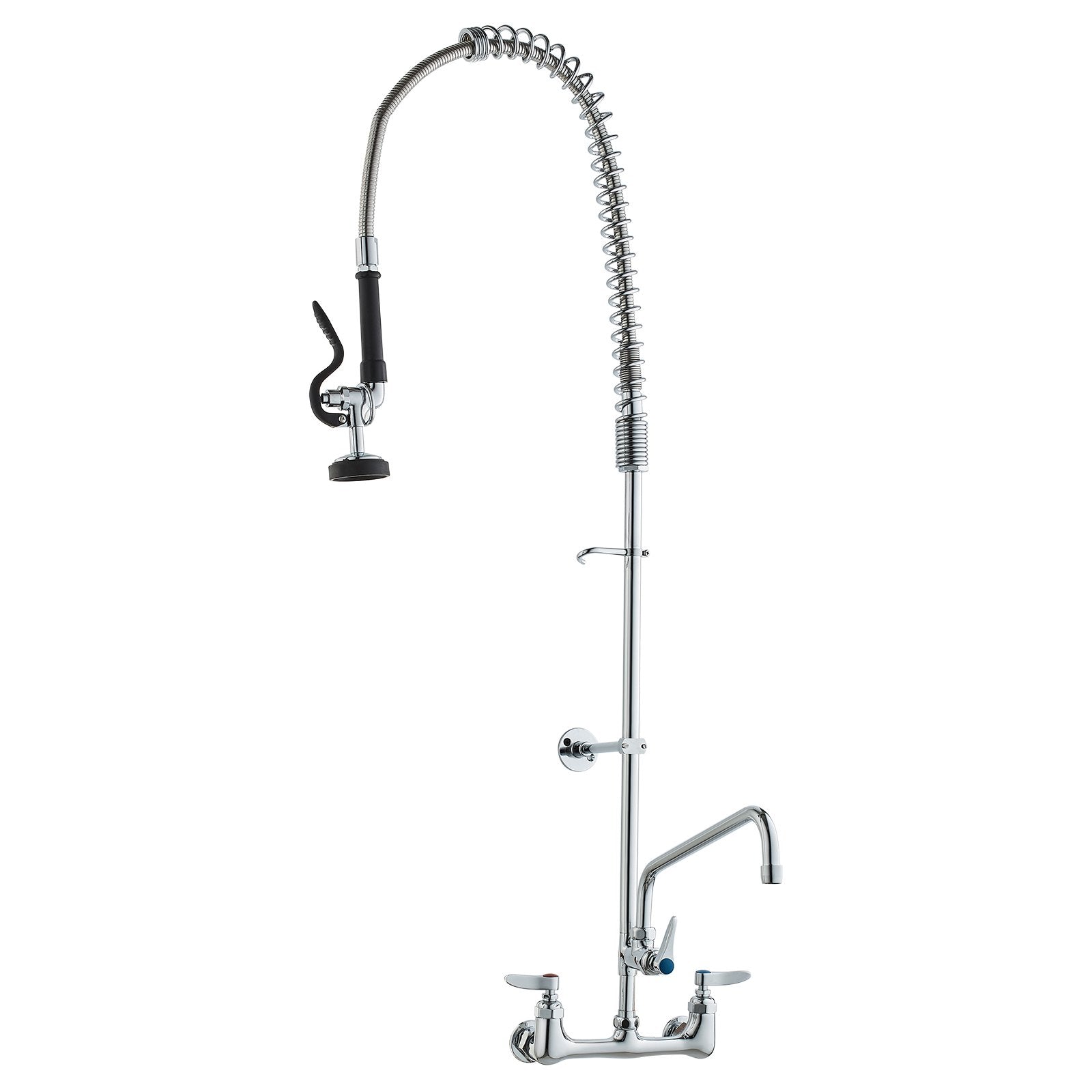 Commercial Faucet with Pre-Rinse Sprayer, 47" Height, 8" Center, 12" Swing Spout, Wall Mount Kitchen Sink V952-BGSYCXSLTBGS6DRW9V0