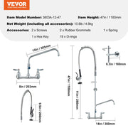 Commercial Faucet with Pre-Rinse Sprayer, 47" Height, 8" Center, 12" Swing Spout, Wall Mount Kitchen Sink V952-BGSYCXSLTBGS6DRW9V0