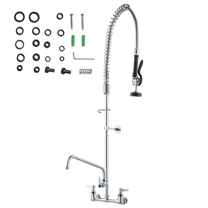 Commercial Faucet with Pre-Rinse Sprayer, 47" Height, 8" Center, 12" Swing Spout, Wall Mount Kitchen Sink V952-BGSYCXSLTBGS6DRW9V0