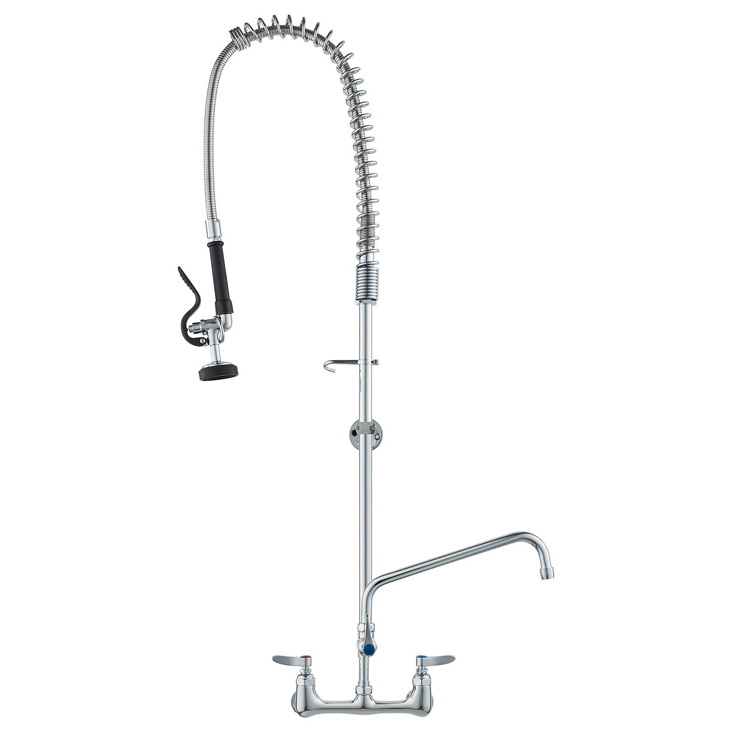 Commercial Faucet with Pre-Rinse Sprayer, 47" Height, 8" Center, 12" Swing Spout, Wall Mount Kitchen Sink V952-BGSYCXSLTBGS6DRW9V0