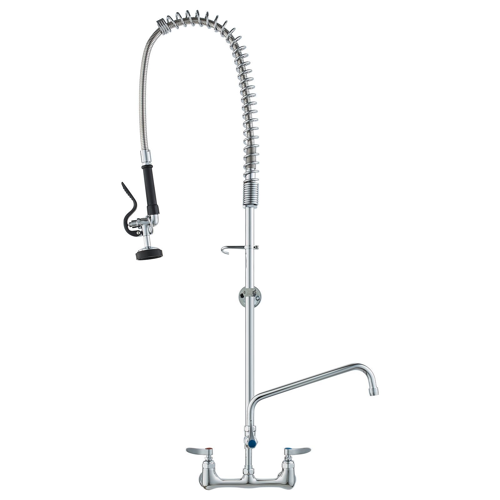 Commercial Faucet with Pre-Rinse Sprayer, 47" Height, 8" Center, 12" Swing Spout, Wall Mount Kitchen Sink V952-BGSYCXSLTBGS6DRW9V0