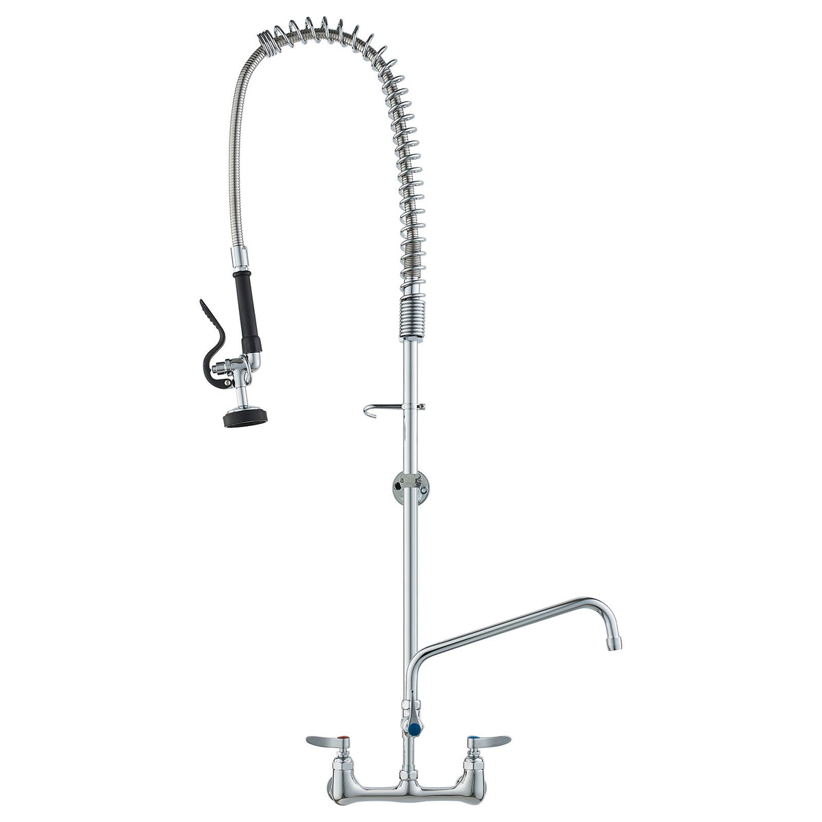 Commercial Faucet with Pre-Rinse Sprayer, 47" Height, 8" Center, 12" Swing Spout, Wall Mount Kitchen Sink V952-BGSYCXSLTBGS6DRW9V0