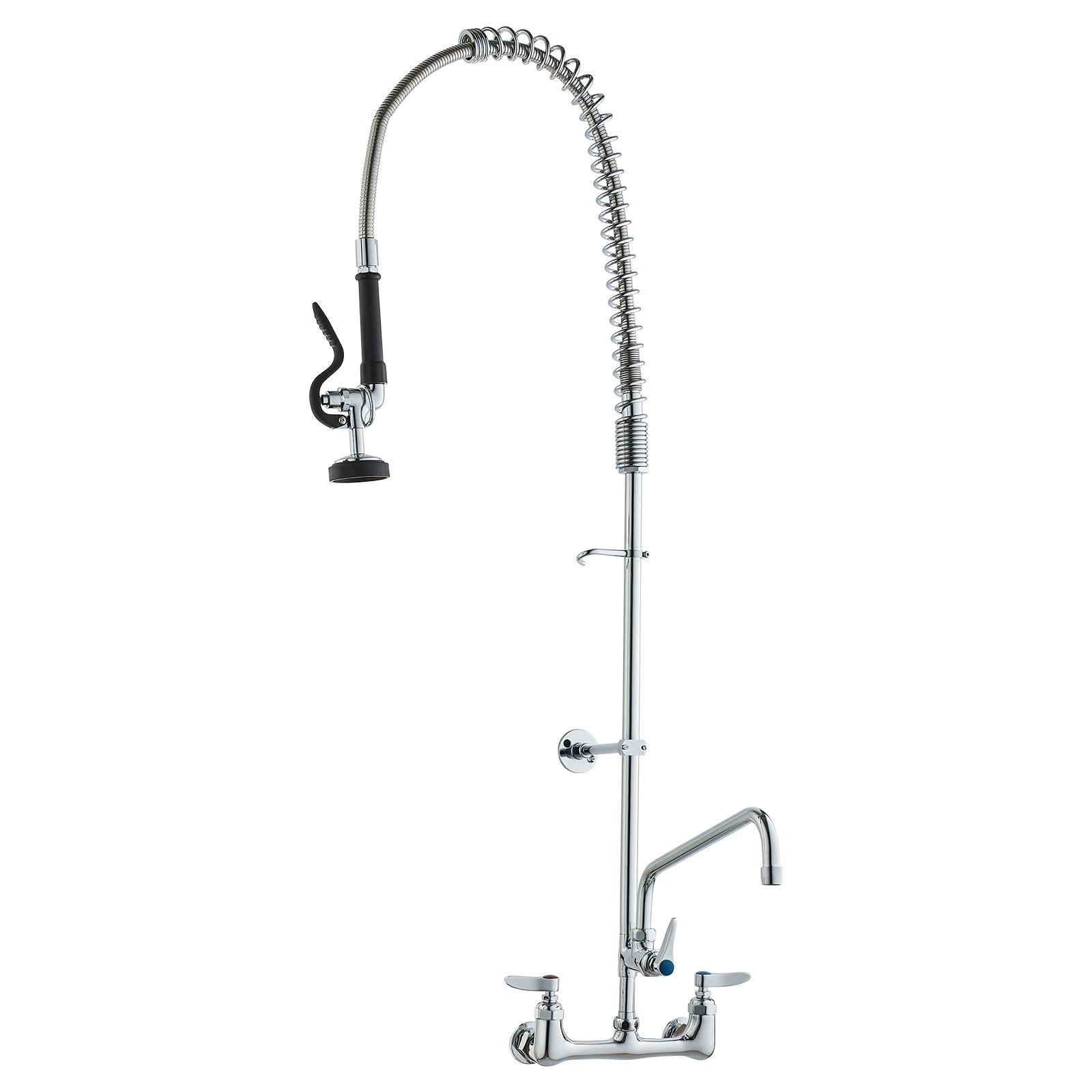 Commercial Faucet with Pre-Rinse Sprayer, 47" Height, 8" Center, 12" Swing Spout, Wall Mount Kitchen Sink V952-BGSYCXSLTBGS6DRW9V0