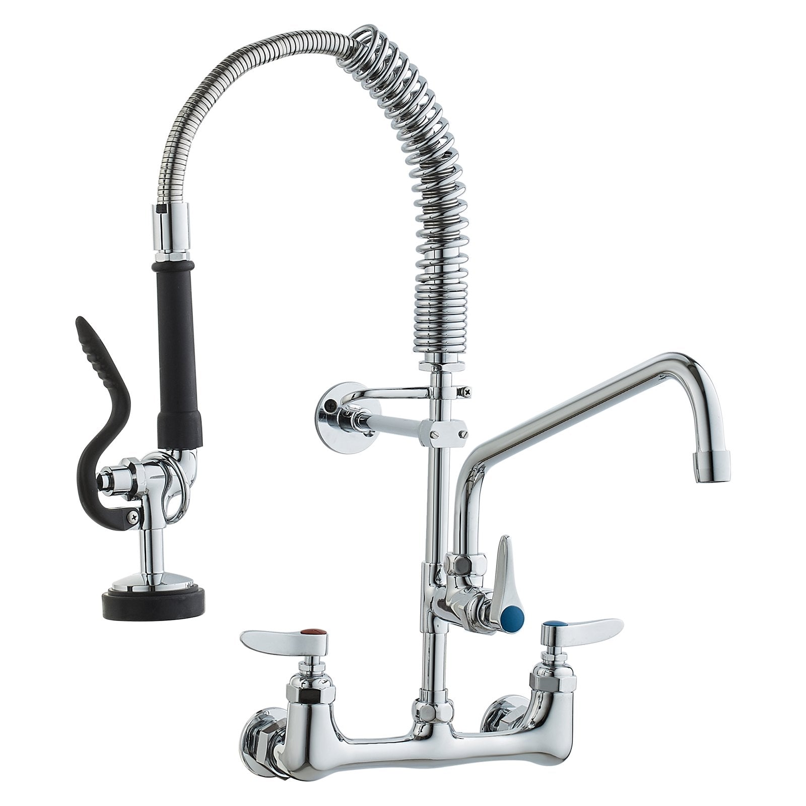 Commercial Faucet with Pre-Rinse Sprayer, 21" Height, 8" Center, 12" Swing Spout, Wall Mount Kitchen Sink V952-BGSYCXSLTBGS9X3ACV0