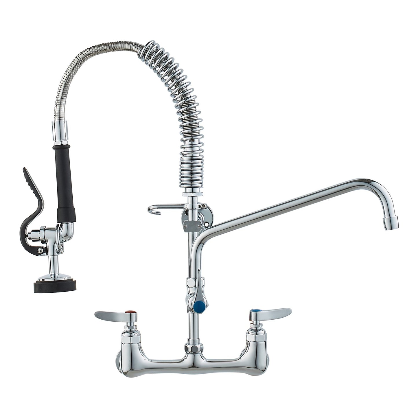 Commercial Faucet with Pre-Rinse Sprayer, 21" Height, 8" Center, 12" Swing Spout, Wall Mount Kitchen Sink V952-BGSYCXSLTBGS9X3ACV0