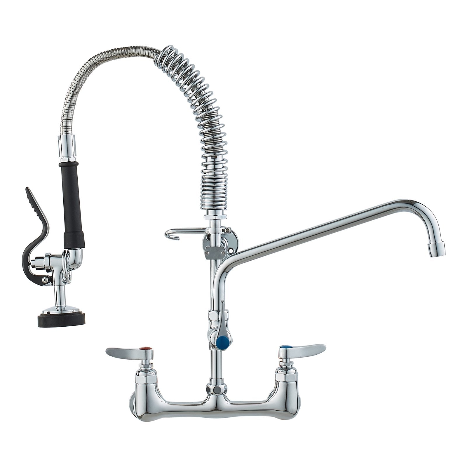 Commercial Faucet with Pre-Rinse Sprayer, 21" Height, 8" Center, 12" Swing Spout, Wall Mount Kitchen Sink V952-BGSYCXSLTBGS9X3ACV0