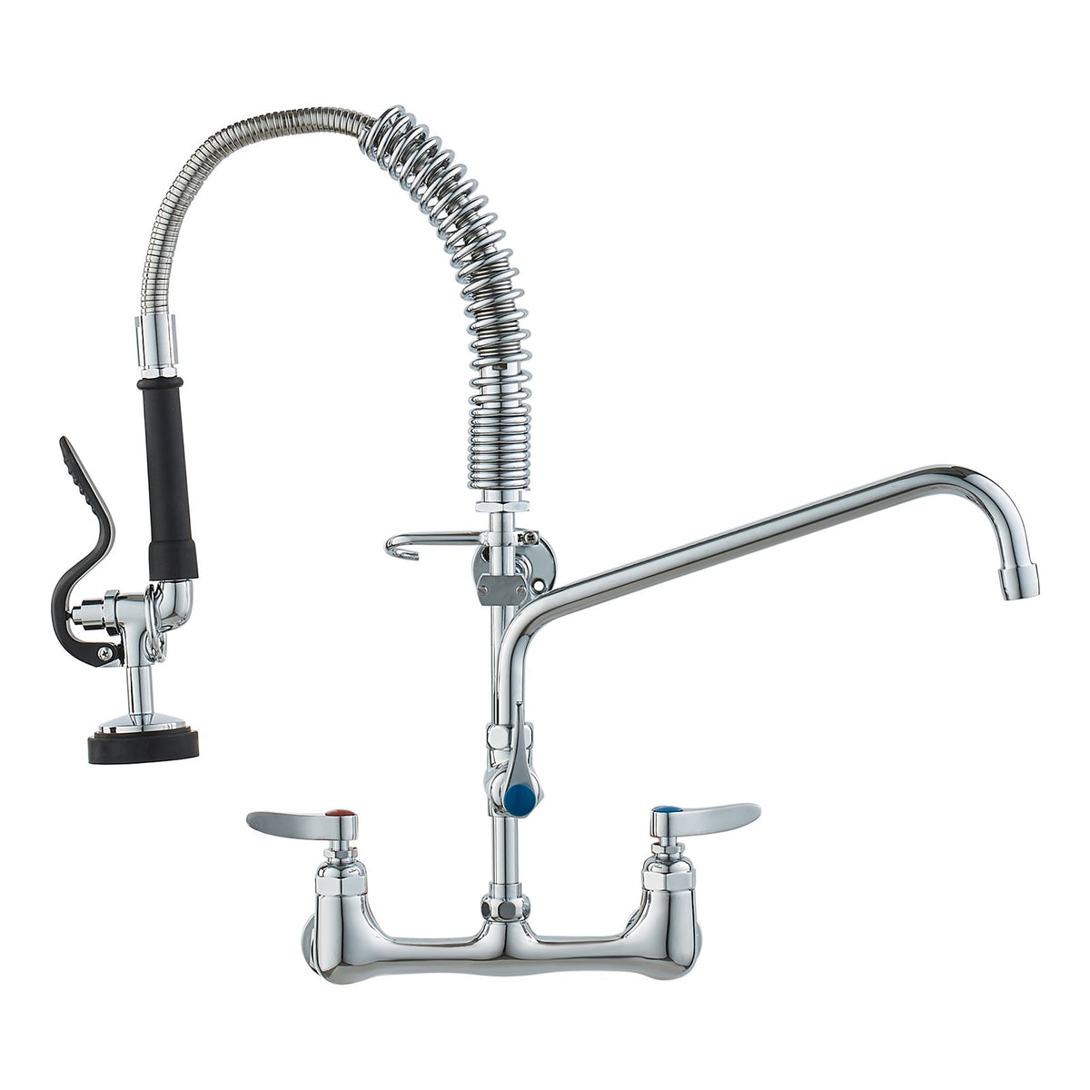 Commercial Faucet with Pre-Rinse Sprayer, 21" Height, 8" Center, 12" Swing Spout, Wall Mount Kitchen Sink V952-BGSYCXSLTBGS9X3ACV0