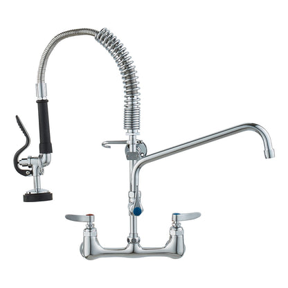 Commercial Faucet with Pre-Rinse Sprayer, 21" Height, 8" Center, 12" Swing Spout, Wall Mount Kitchen Sink V952-BGSYCXSLTBGS9X3ACV0