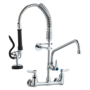 Commercial Faucet with Pre-Rinse Sprayer, 21" Height, 8" Center, 12" Swing Spout, Wall Mount Kitchen Sink V952-BGSYCXSLTBGS9X3ACV0