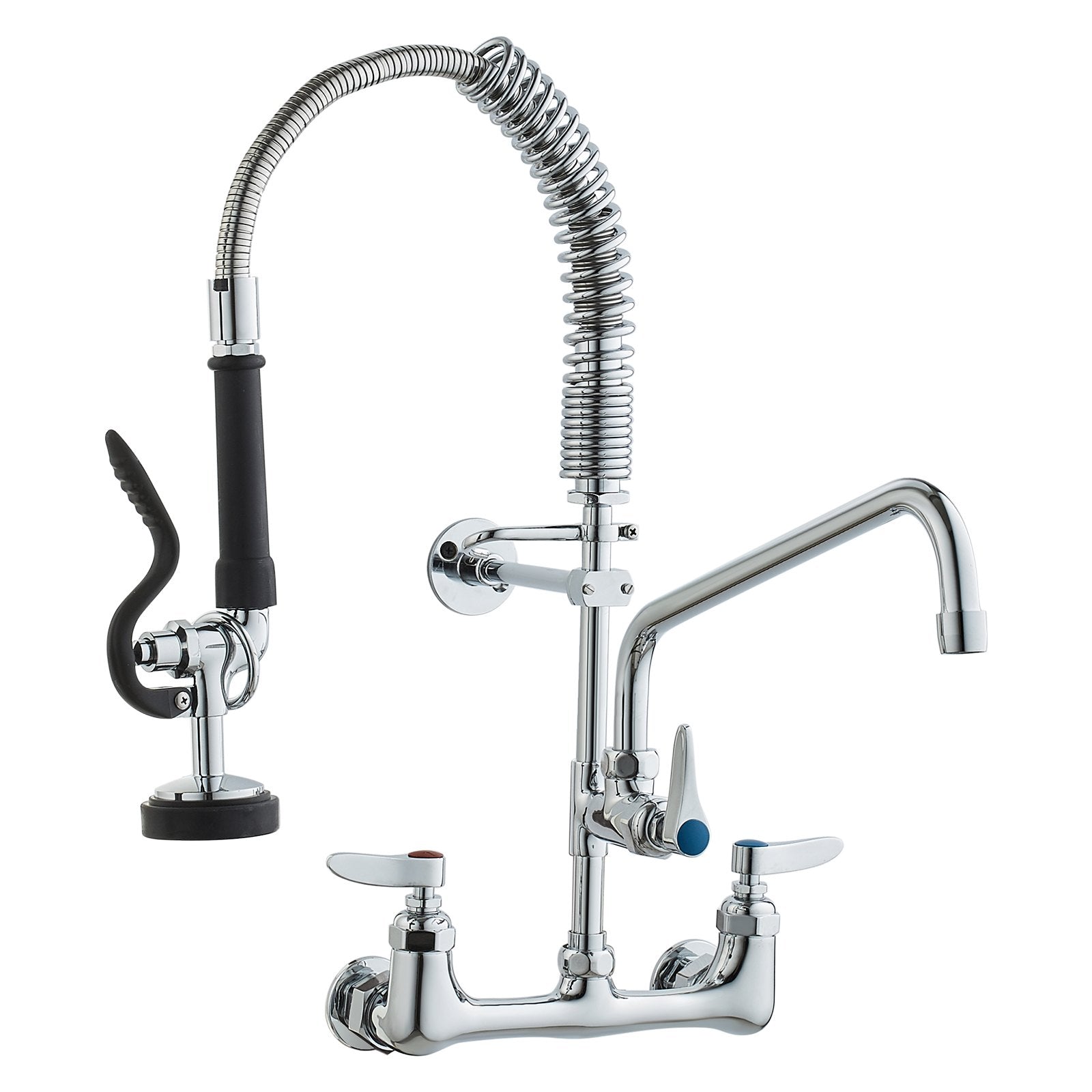 Commercial Faucet with Pre-Rinse Sprayer, 21" Height, 8" Center, 12" Swing Spout, Wall Mount Kitchen Sink V952-BGSYCXSLTBGS9X3ACV0