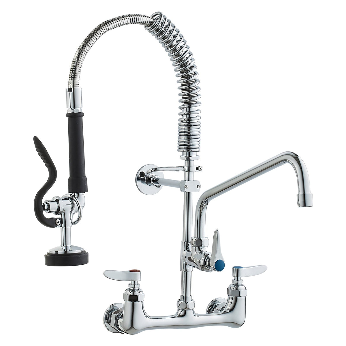 Commercial Faucet with Pre-Rinse Sprayer, 21" Height, 8" Center, 12" Swing Spout, Wall Mount Kitchen Sink V952-BGSYCXSLTBGS9X3ACV0