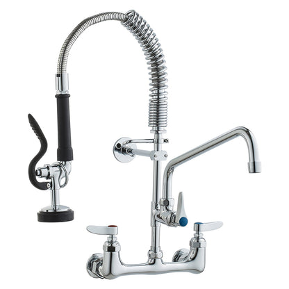 Commercial Faucet with Pre-Rinse Sprayer, 21" Height, 8" Center, 12" Swing Spout, Wall Mount Kitchen Sink V952-BGSYCXSLTBGS9X3ACV0