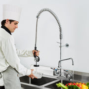Commercial Faucet with Pre-Rinse Sprayer, 36" Height, 8" Center, 12" Swing Spout, Wall Mount Kitchen Sink V952-BGSYCXSLTBGSR39MKV0
