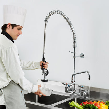 Commercial Faucet with Pre-Rinse Sprayer, 36" Height, 8" Center, 12" Swing Spout, Wall Mount Kitchen Sink V952-BGSYCXSLTBGSR39MKV0