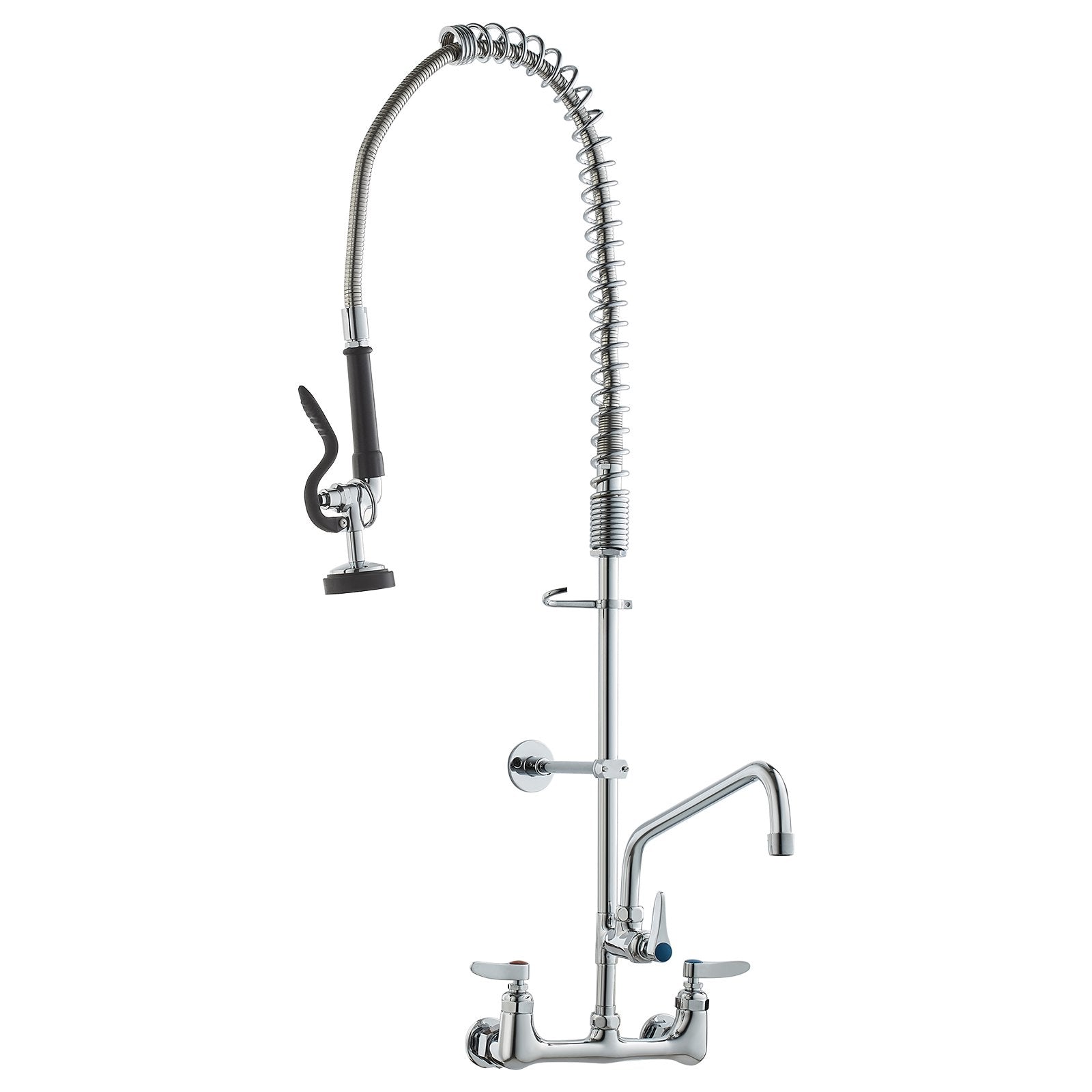 Commercial Faucet with Pre-Rinse Sprayer, 36" Height, 8" Center, 12" Swing Spout, Wall Mount Kitchen Sink V952-BGSYCXSLTBGSR39MKV0